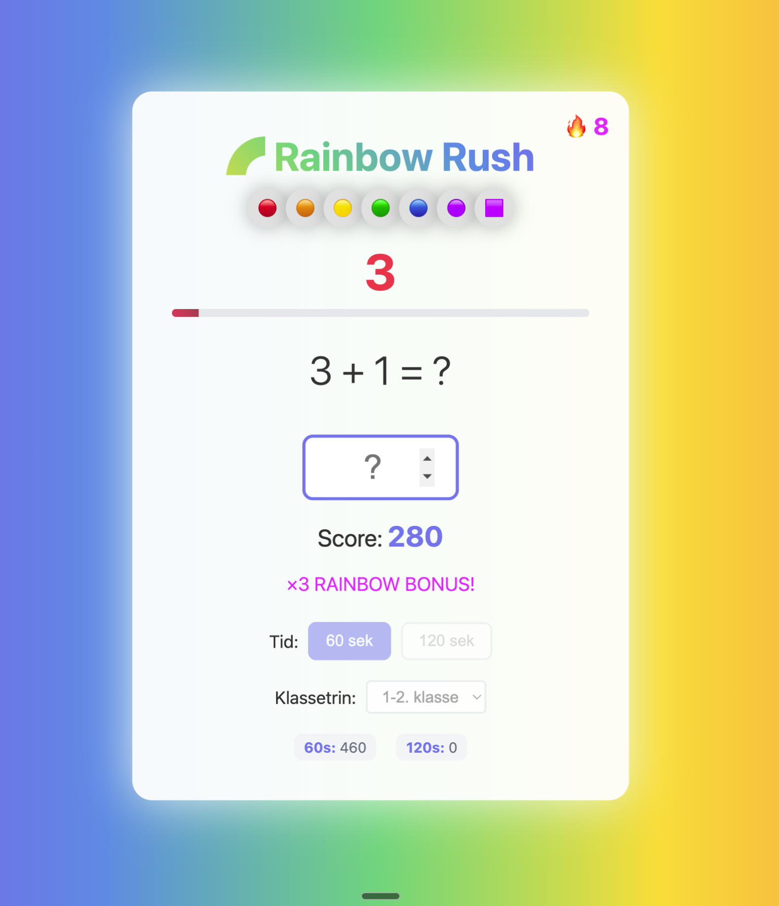 Rainbow Rush - Hurtigt hovedregningsspil